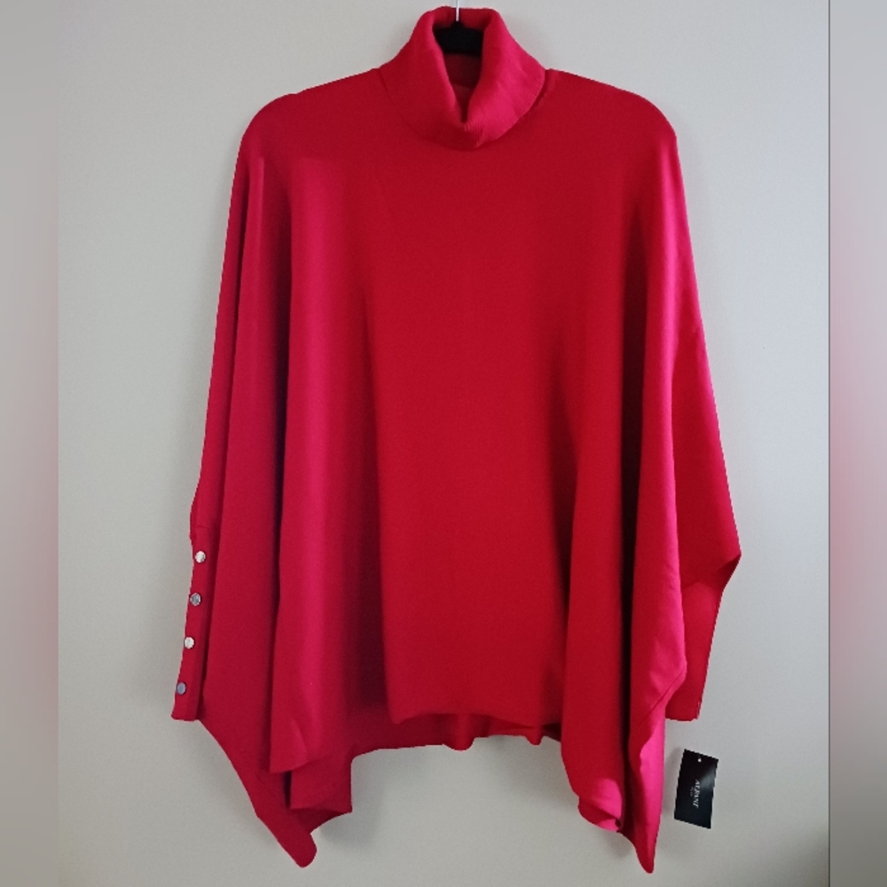 Red Turtleneck Poncho Sweater